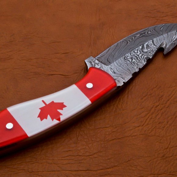 8.5" Handmade Damascus Knife Bowie Gut Hook Knife - Picture 8 of 12